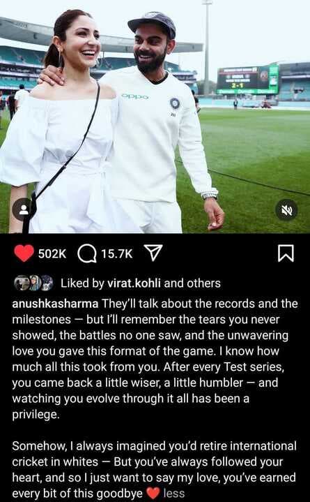 Anushka Sharma's Instagram Post for Virat Kohli